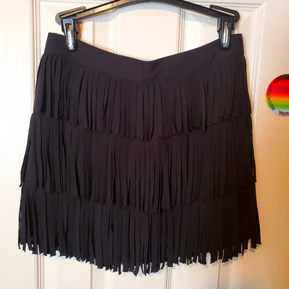 Black Fringe Mini Skirt